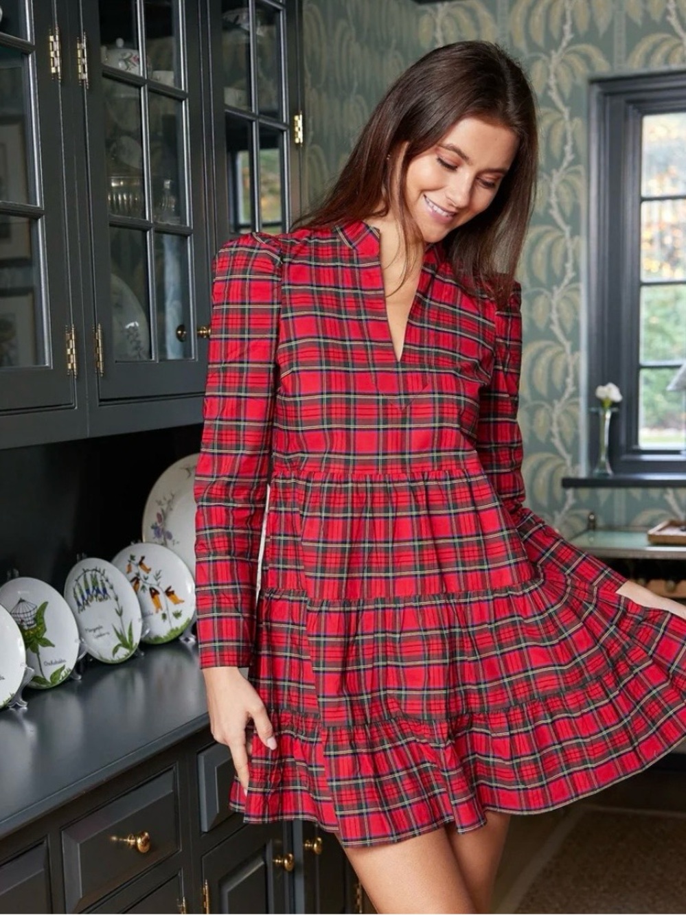 Sail to Sable Long Sleeve Red Plaid Tunic Flare Dress XL